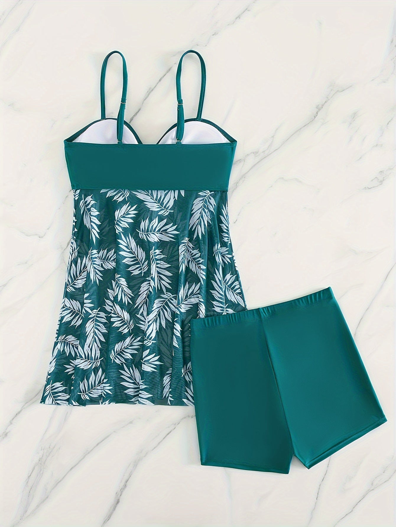 BSGIRL03 - Swim Classic Tropical Print Pleated Tankini Two Piece Swimsuit