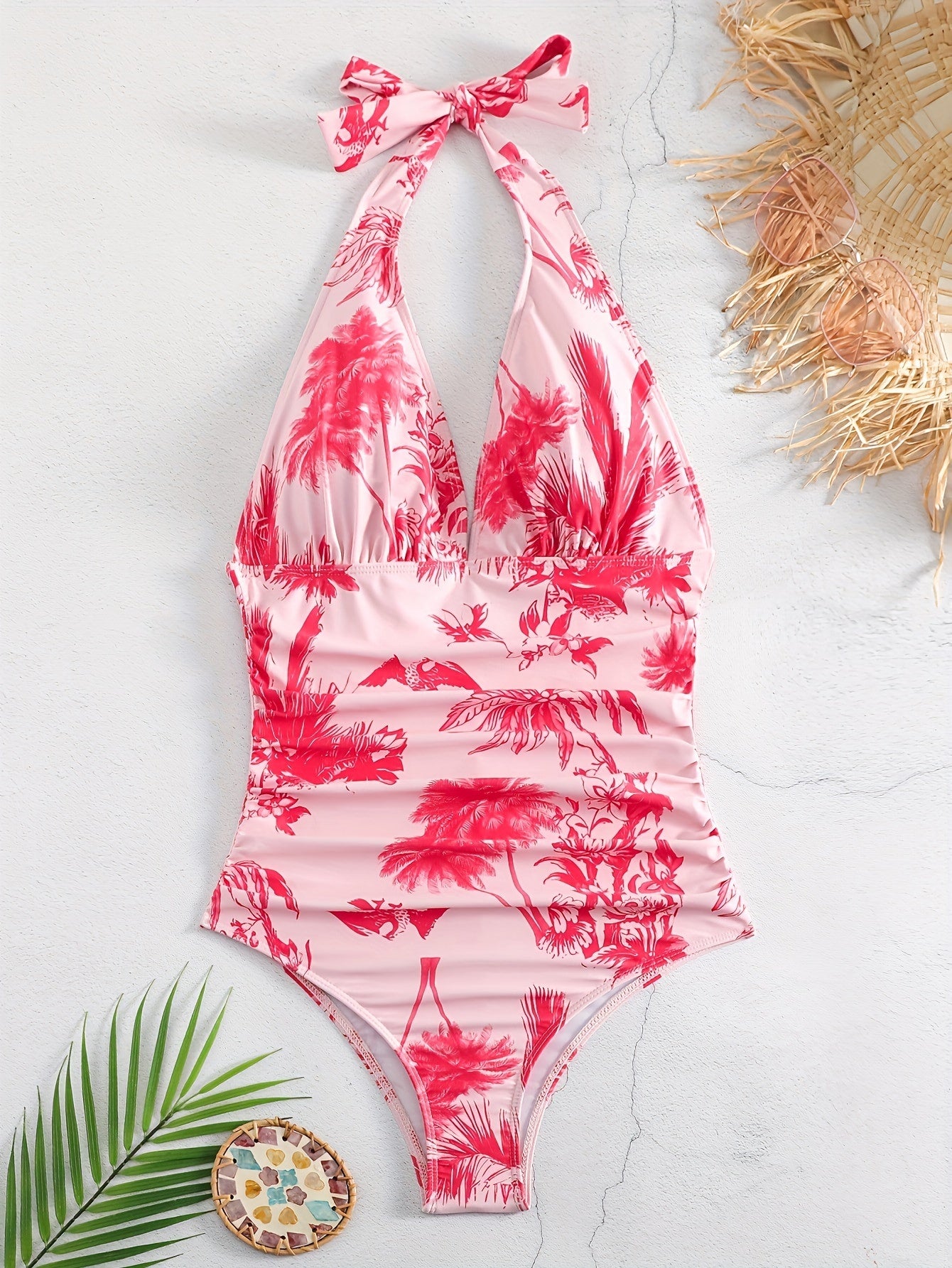 BSGIRL14 - Costume da bagno intero con stampa vegetale