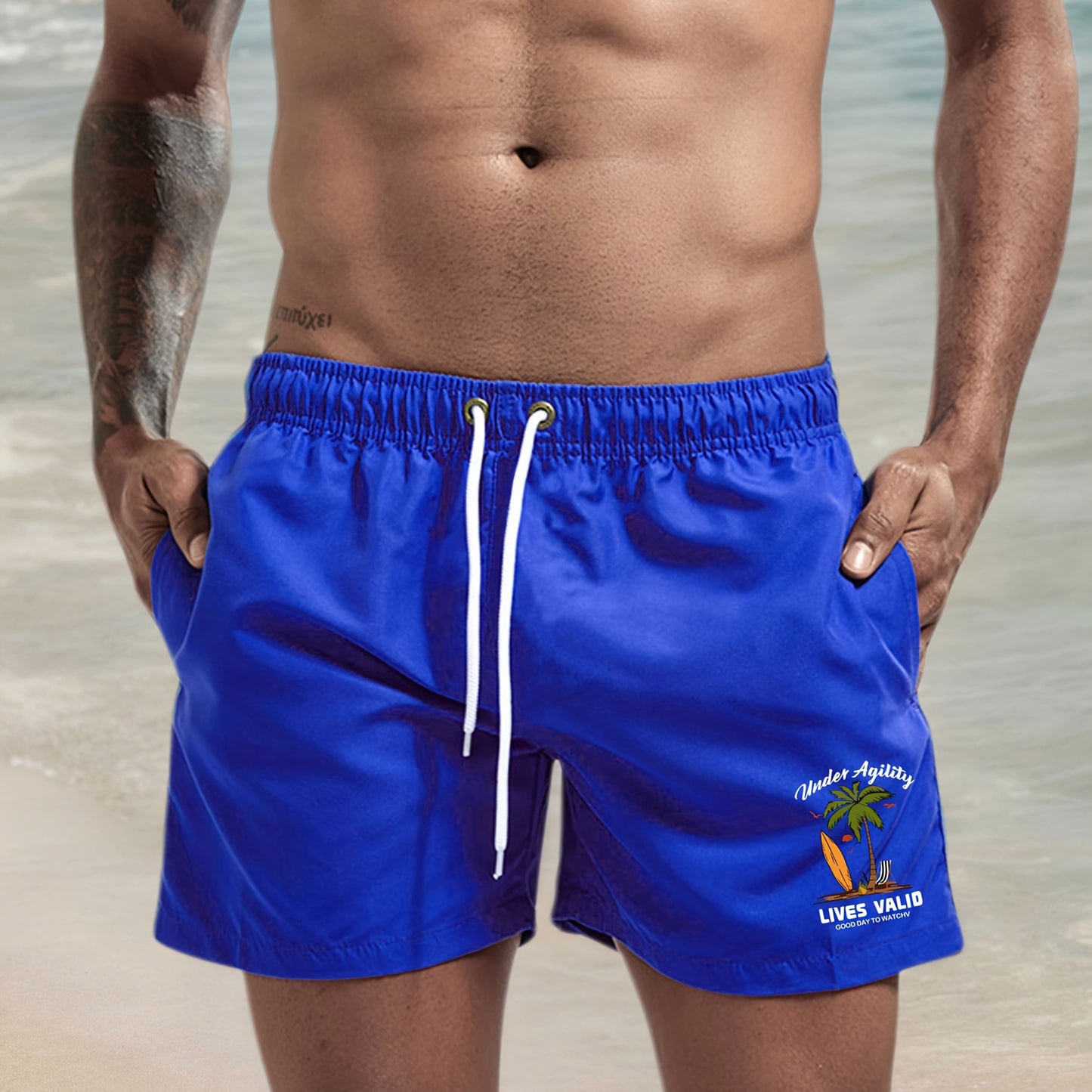 BSMENF11 - Pantaloncini da spiaggiaad asciugatura rapida con stampa palme